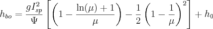 h_{bo} = \frac{g I_{sp}^2}{\Psi} \left[\left( 1 - \frac{\ln(\mu) + 1}{\mu}\right) - \frac{1}{2}\left(1 - \frac{1}{\mu}\right)^2\right] + h_0